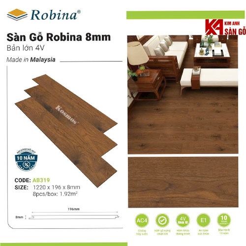 Sàn Gỗ Công Nghiệp Robina 8mm AB319
